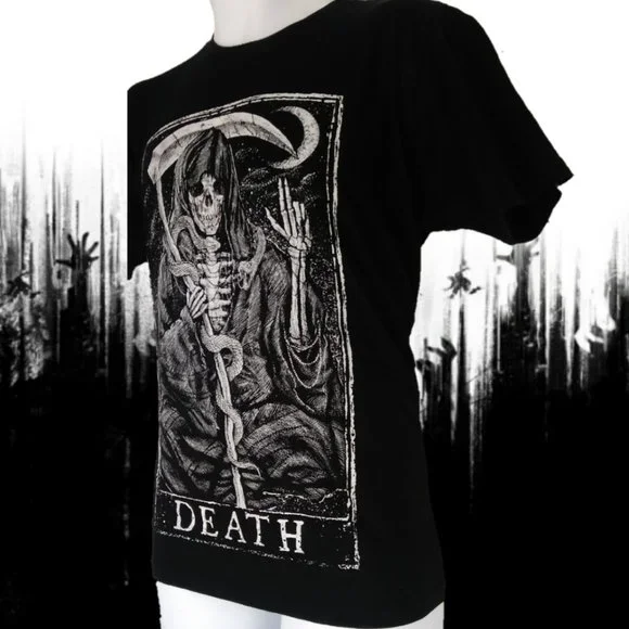 DEATH TAROT BLACK T-SHIRT Mens Med GRIM REAPER goth witch occult